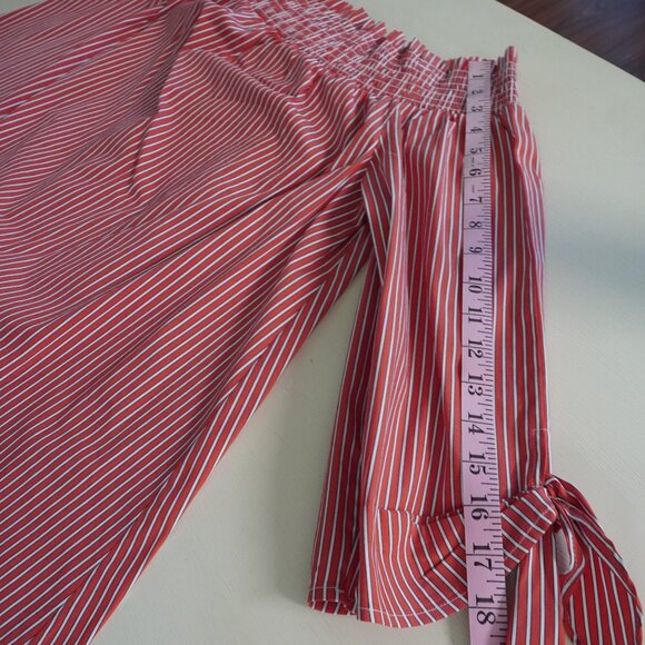 Chicos Top Striped Smocked Neckline Off the Shoulder Blouse - Picture 6 of 8